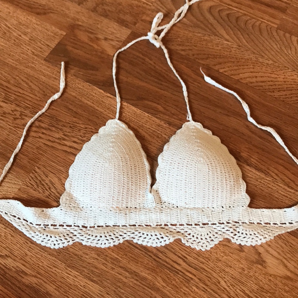 Crochet white bikini top